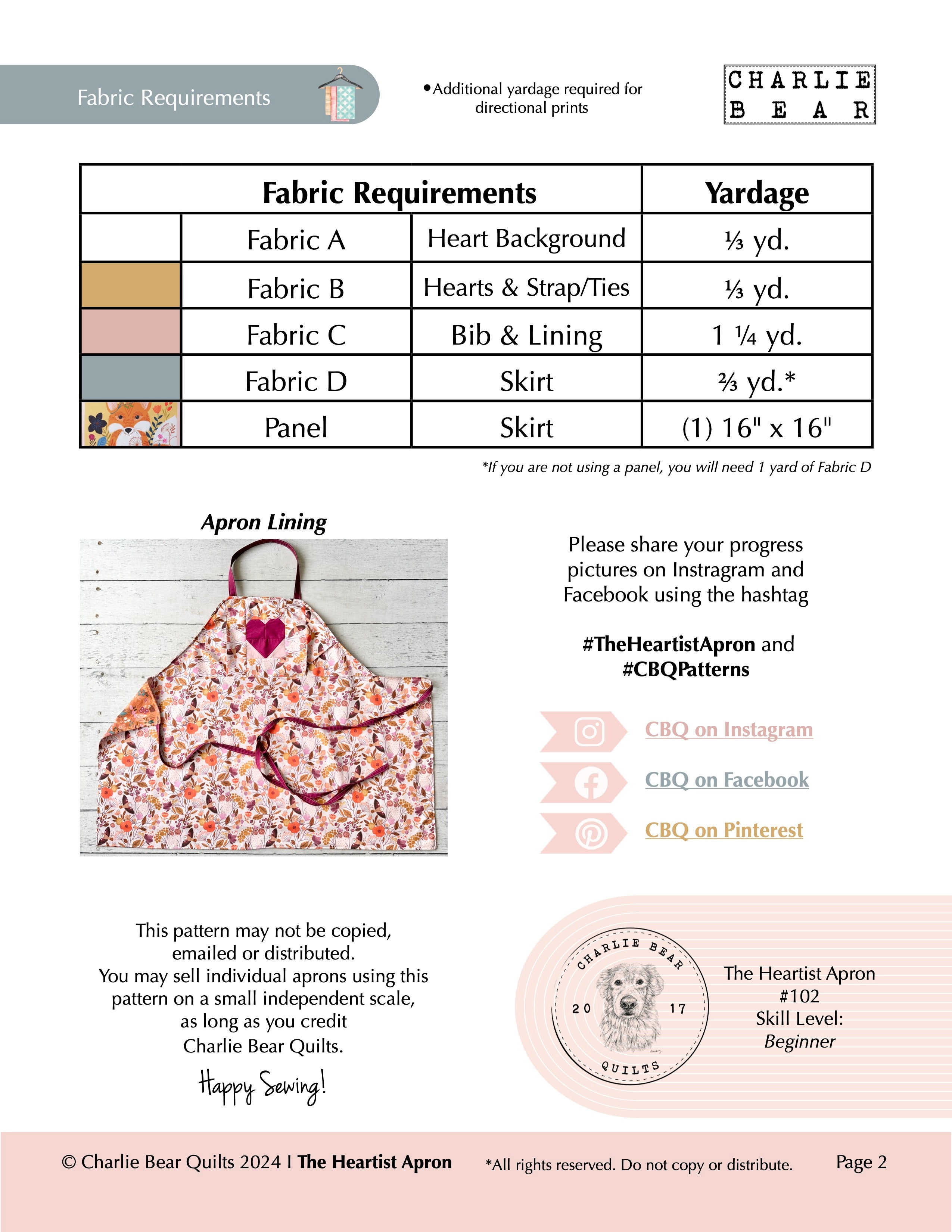 The Heartist Apron PDF Pattern